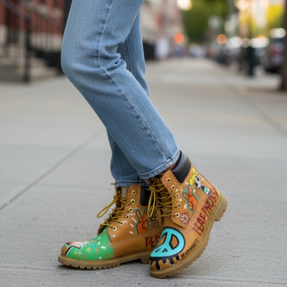 Women’s Size 10 TIMBERLAND Colorful Custom Boots with Art Design